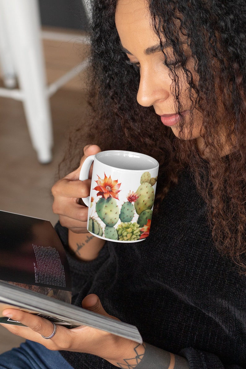 Cactus Mug with vibrant colors, Funny Gift, Succulent Mug , Cute Punny Cactus Coffee. image 7