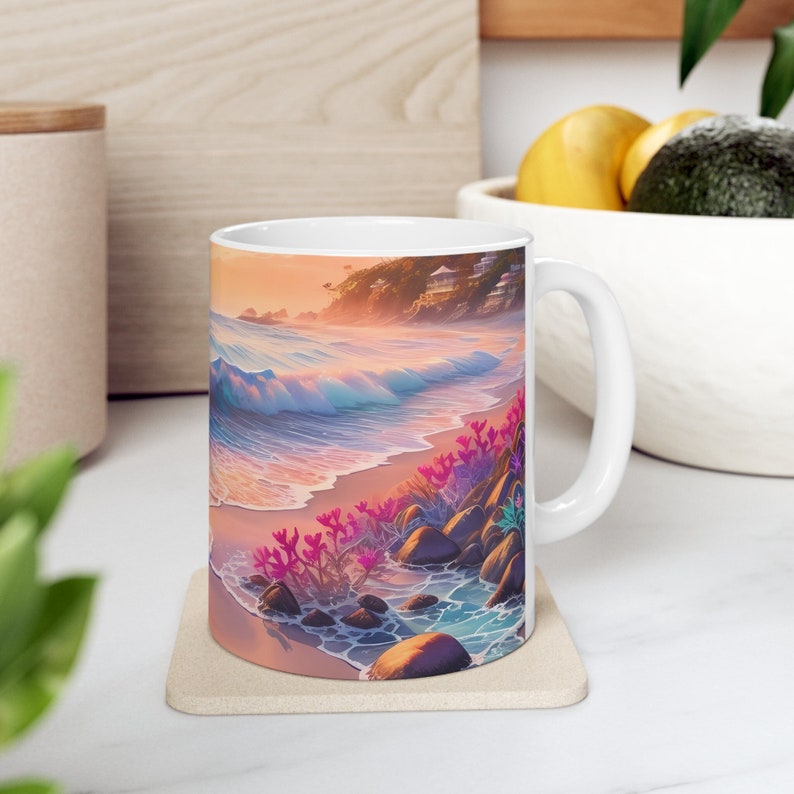 Yoga Mug, Beachy Decor, Ocean Lover, Ocean Sunrise, Beach Sunrise, Friend Gift, Gift For Her. image 3