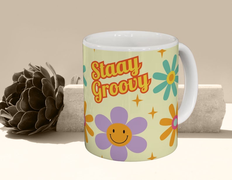 Dont Worry Be Happy, Retro Coffee Cup, Groovy Mug, Flower Power, Hippie Gift For Wife. image 10