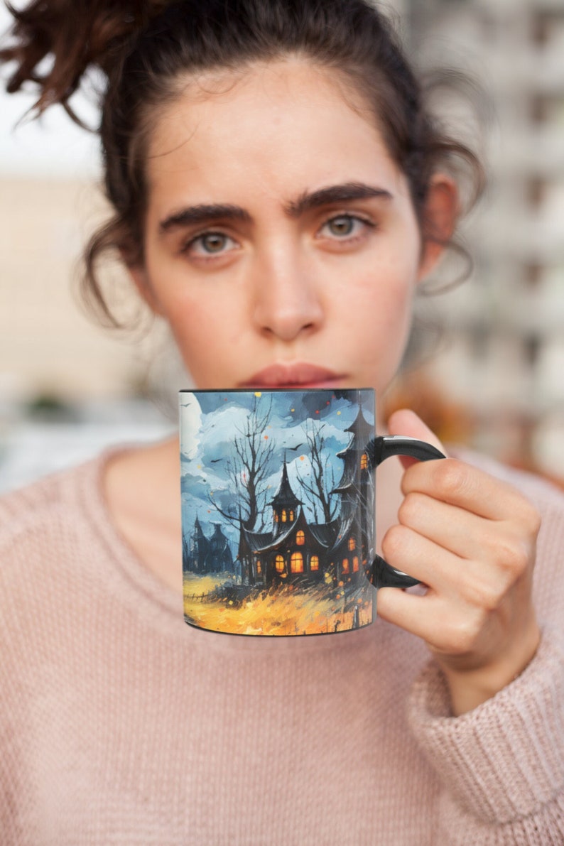 Witchy Tasse, Hexen Kaffeetasse, Spukhaus, Halloween Geschenk, Spooky Night, Vollmond. Bild 4