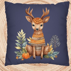 Home Decore, Fall Pillow Cover, Little Deer Square Throw Pillow Case.
