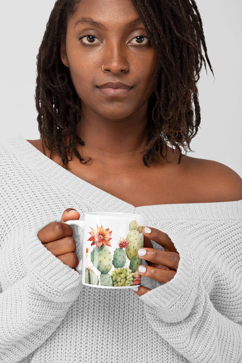 Cactus Mug with vibrant colors, Funny Gift, Succulent Mug , Cute Punny Cactus Coffee. image 4