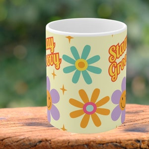 Dont Worry Be Happy, Retro Coffee Cup, Groovy Mug, Flower Power, Hippie Gift For Wife. image 4