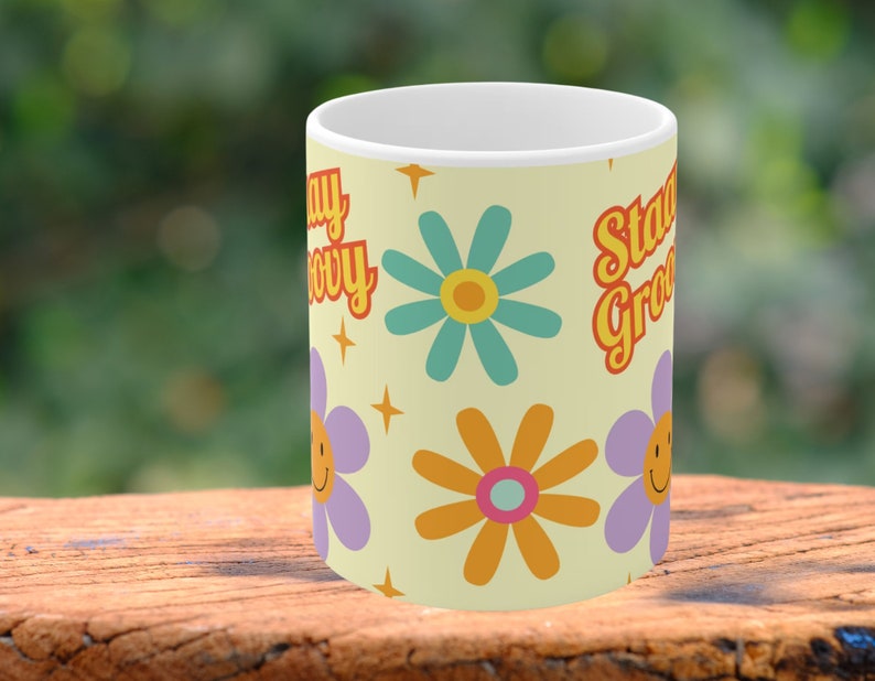 Dont Worry Be Happy, Retro Coffee Cup, Groovy Mug, Flower Power, Hippie Gift For Wife. image 4