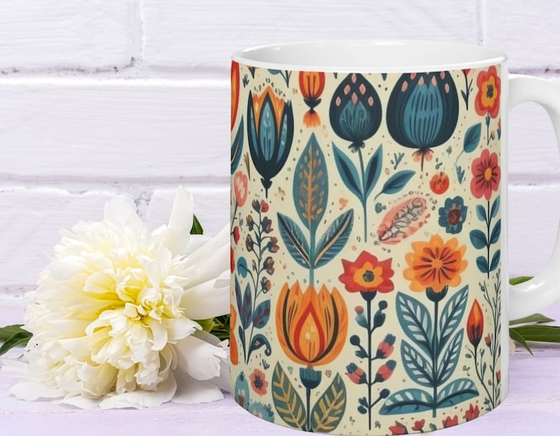 Scandinavian Mug, Cottagecore Teacup, Flower Garden Lover Gift, Scandinavian Gift. image 1