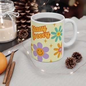 Dont Worry Be Happy, Retro Coffee Cup, Groovy Mug, Flower Power, Hippie Gift For Wife. image 5