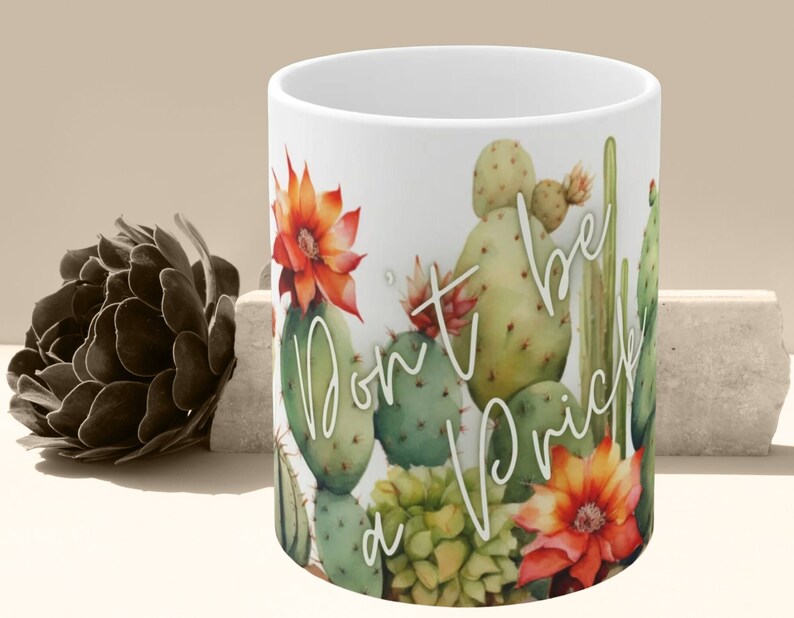 Cactus Mug with vibrant colors, Funny Gift, Succulent Mug , Cute Punny Cactus Coffee. image 1