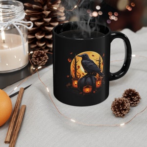 Bird Coffee Mug, Crow Mug, Raven Cup, Dark Academia, Spooky Cup, Black Pumpkin. image 7