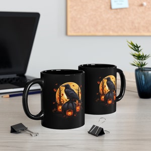 Bird Coffee Mug, Crow Mug, Raven Cup, Dark Academia, Spooky Cup, Black Pumpkin. image 8