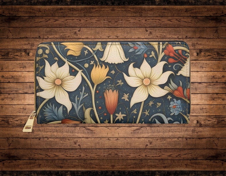 Whimsical Folk Art Print Zipper Wallet, Mothers Day Gift, Women's Zipper Wallet, Flower design. image 1