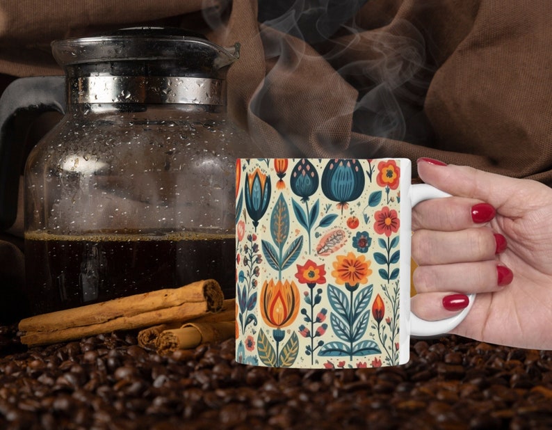 Scandinavian Mug, Cottagecore Teacup, Flower Garden Lover Gift, Scandinavian Gift. image 2
