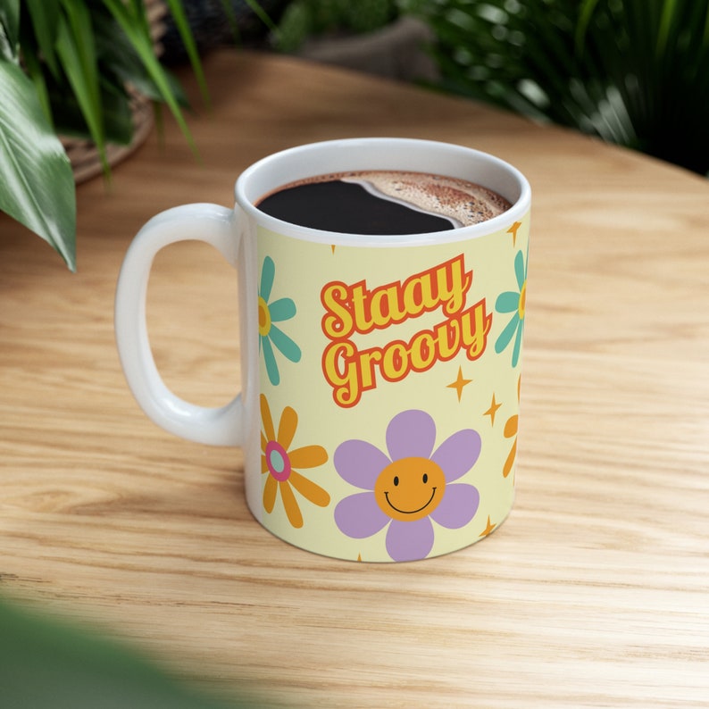 Dont Worry Be Happy, Retro Coffee Cup, Groovy Mug, Flower Power, Hippie Gift For Wife. image 7