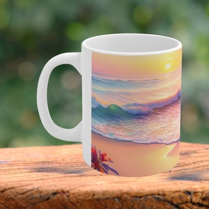 Yoga Mug, Beachy Decor, Ocean Lover, Ocean Sunrise, Beach Sunrise, Friend Gift, Gift For Her. image 2