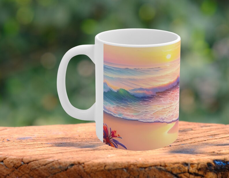 Yoga Mug, Beachy Decor, Ocean Lover, Ocean Sunrise, Beach Sunrise, Friend Gift, Gift For Her. image 2