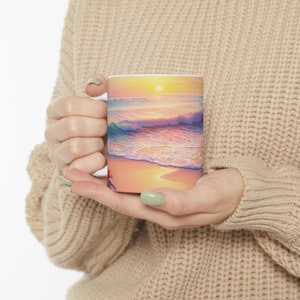 Yoga Mug, Beachy Decor, Ocean Lover, Ocean Sunrise, Beach Sunrise, Friend Gift, Gift For Her. image 8