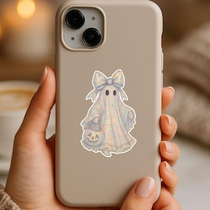 Whimsical Pastel Ghost Sticker with Big Bow | Cute Halloween Ghost Vinyl Decal | Girly Fall Aesthetic | Laptop & Water Bottle Decor
