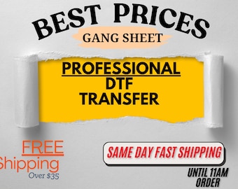 May include: A yellow sign with the text "BEST PRICES GANG SHEET PROFESSIONAL DTF TRANSFER" on a white background. The sign is torn at the top and bottom, revealing the white background.
