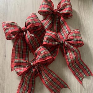 Tartan Bows - Set of 4 - Tree Bows - Premade Bows - Present Bows - 6" x 8" - 6.3cm Wide Ribbon - 3 Designs