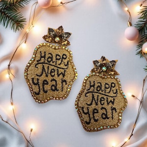 Beaded New Years Eve Earrings, Seed Bead Earrings, NYE Jewelry, Holiday Earrings, Statement Earrings