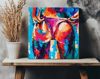 Colorful Oil Painting Sexy Woman&#39;s Bottom Print, Nü Modern Wall Decor, Nü Canvas Print, Framed Canvas Wall Art, Nü Canvas Wall Art