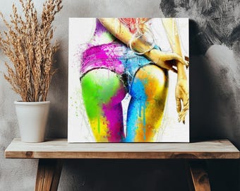 Colorful Woman&#39;s Bottom Canvas Print, Large Wall Art, Nü Modern Wall Decor, Nü Canvas Wall Art, Framed Canvas Wall Art, Housewarming Gifts