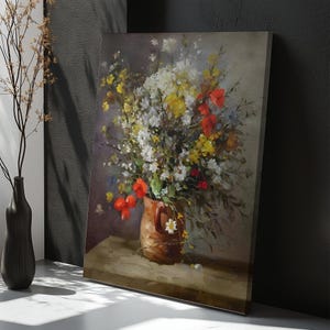 Colorful Flowers In A Vase Wall Art, Flower Modern Wall Decor, Flower Canvas Wall Art, Housewarming Gifts, Framed Canvas Wall Art
