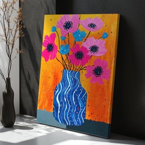 Colorful Flowers In A Vase Canvas Painting, Flower Canvas Wall Art, Large Wall Art, Flower Canvas Print, Framed Canvas Wall Art Home Gifts