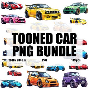 Tooned Car PNG Bundle: 143 Cartoon Car Illustrations (Digital Download