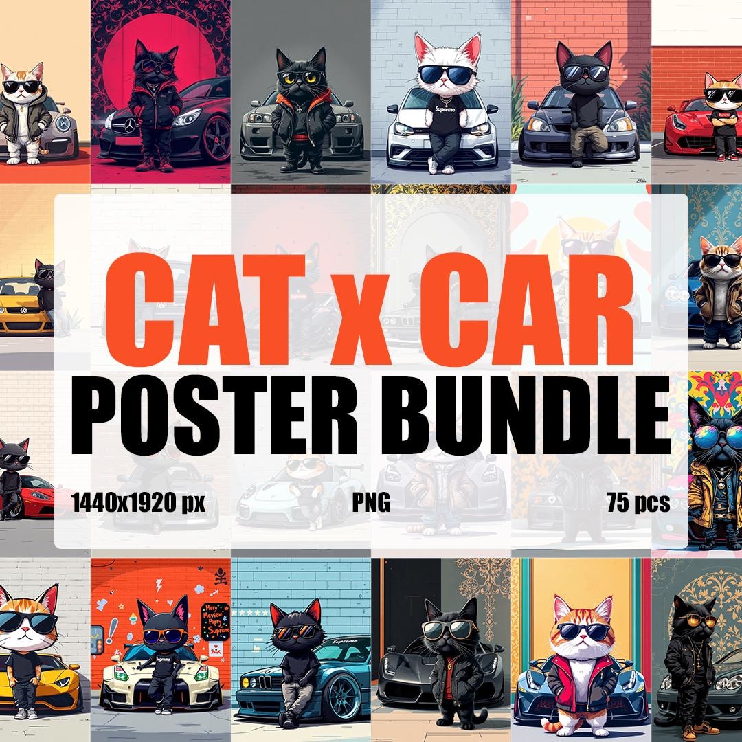 Cat & Car Illustration PNG Pack, Streetwear Art (digital Download) - Etsy