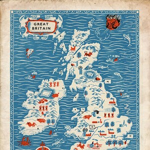 Vintage Great Britain Map Reproduction Art Print of England Vintage Travel Art Mid Century Modern Decor image 2