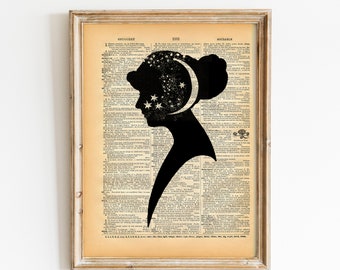 Vintage Dictionary Print - Lady Silhouette Antique Book Print - Elegant Surreal Home Decor - Altered Book