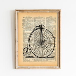 Vintage Dictionary Print Penny Farthing Bicycle Upcycled Antique Book Print Vintage Bike Victorian Steampunk Recycled Art image 1