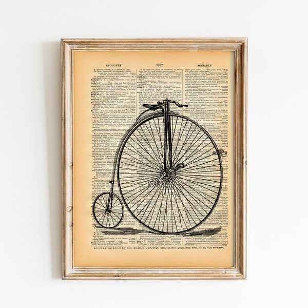 Vintage Dictionary Print - Penny Farthing Bicycle - Upcycled Antique Book Print - Vintage Bike - Victorian Steampunk Recycled Art