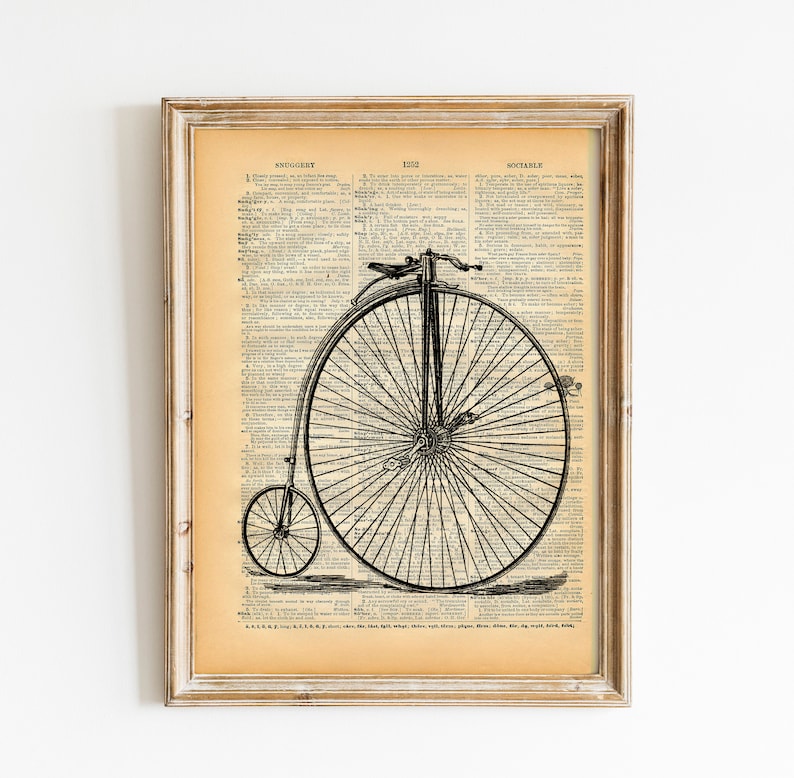 Vintage Dictionary Print Penny Farthing Bicycle Upcycled Antique Book Print Vintage Bike Victorian Steampunk Recycled Art image 1