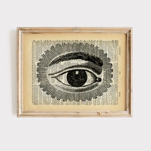 Steampunk Vintage Dictionary Print - All Seeing Eye - Spooky Victorian Art - Upcycled Recycled  Book Print - Surreal Occult Victorian Circus