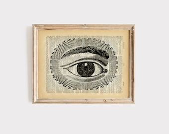 Steampunk Vintage Dictionary Print - All Seeing Eye - Spooky Victorian Art - Upcycled Recycled  Book Print - Surreal Occult Victorian Circus