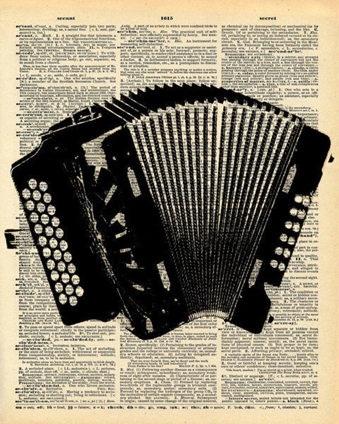 Vintage Dictionary Print Accordion Folk Music Instrument Etsy