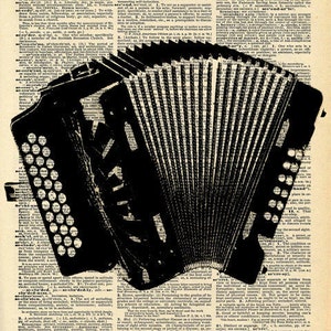 Vintage Dictionary Print Accordion Folk Music Instrument Recycled Antique Book Print Antique Book Print image 2