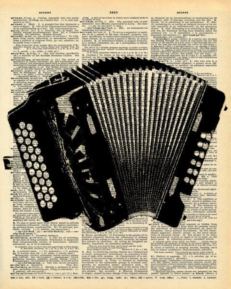 Vintage Dictionary Print Accordion Folk Music Instrument Etsy