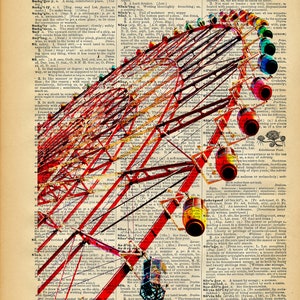 Vintage Book Art Print Ferris Wheel Upcycled Antique Book Print Vintage Carnival Circus Art image 2