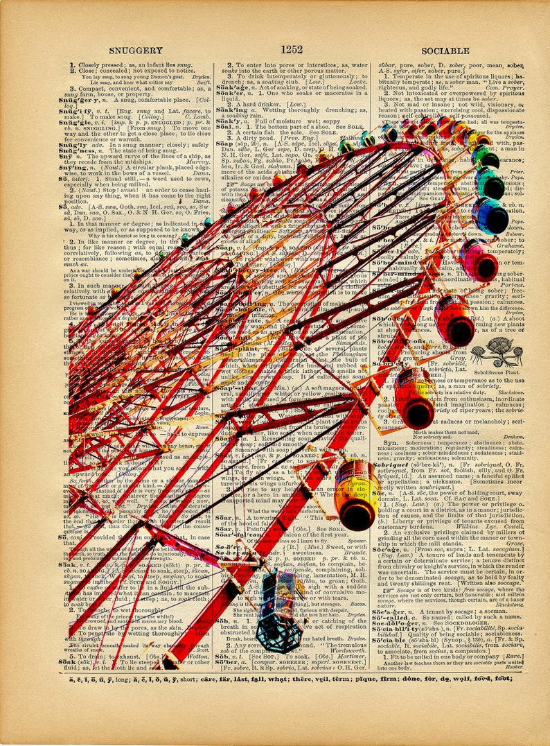 Vintage Book Art Print Ferris Wheel Upcycled Antique Book Print Vintage Carnival Circus Art image 2