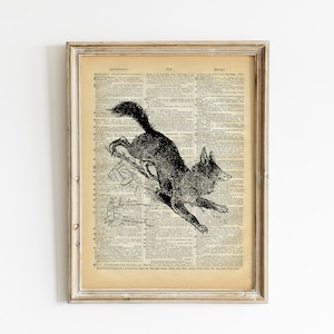 Fox Art op vintage fotoboekpagina - geüpcycled fotoboekpagina afdrukken - natuurhistorische illustratie - schattige bosrijke kinderkamerinrichting
