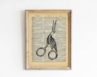 Embroidery Scissors Art Print - Crafting Art - Vintage Book Page - Upcycled Recycled Antique Book Print - Victorian Shabby Sewing Room Decor