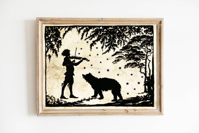 Papercut Art Music Folk Art Woodland Whimsical Silhouette Elegant Nursery Art Vintage Fairy Tale image 1