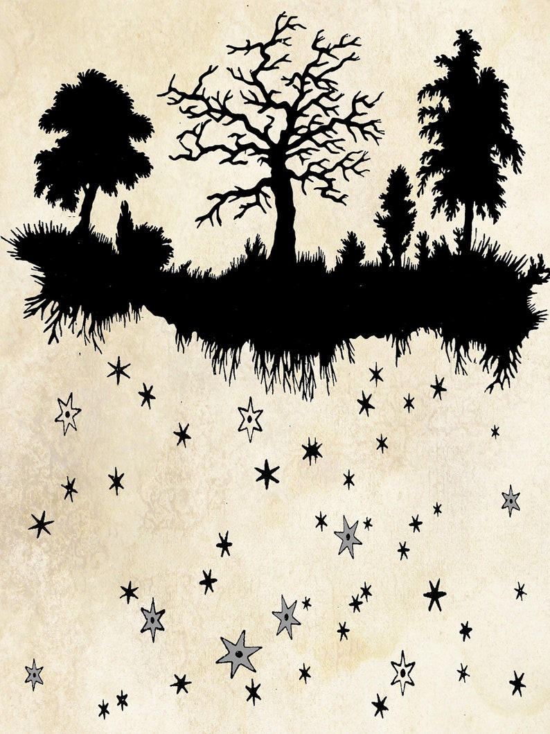 Fairy Tale Forest Art Print Elegant Paper Cut Night Sky Trees Art Stars Constellations Art Print Vintage Papercut Illustration image 2