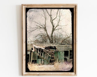 Fairy Tale Art Print - Spooky Woodland Cottage Photo Collage Print - Abandoned House Photography