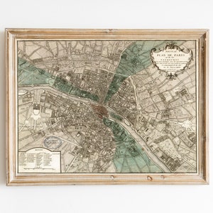 Ancienne carte de Paris - Plan de Paris - carte vintage française victorienne gravée - carte élégante gris vert
