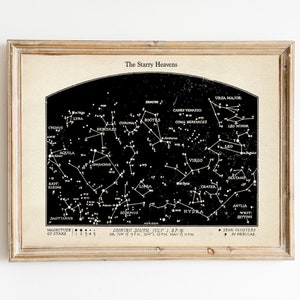 Vintage Constellations Print - Night Sky Stars Art - Star Chart Print - Black and White Sepia Art Print - Natural History Nature Art