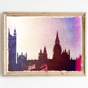 Dreamy European Photo Westminster Sunset Fine Art Silhouette Photograph Print London Photo Film Photography image 1