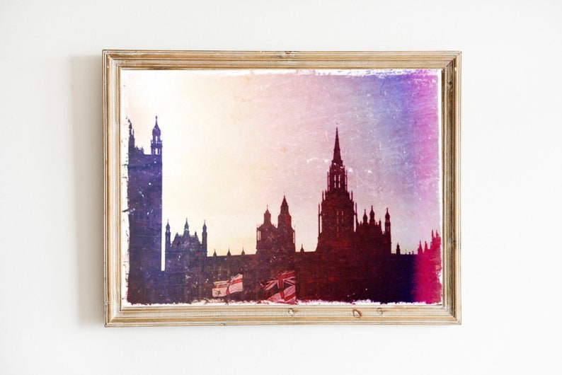 Dreamy European Photo Westminster Sunset Fine Art Silhouette Photograph Print London Photo Film Photography image 1